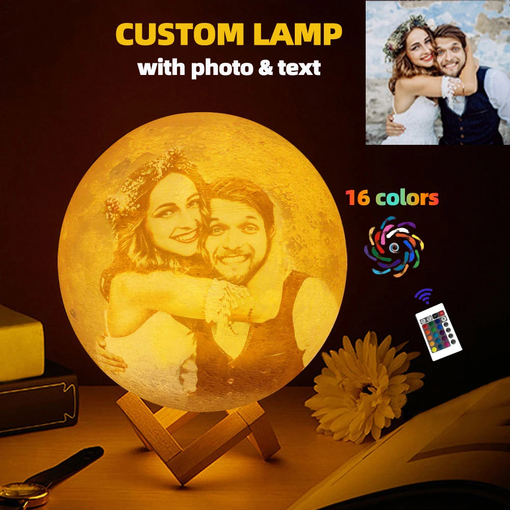 Personalized 3D Moon Lamp with Custom Photo & Text