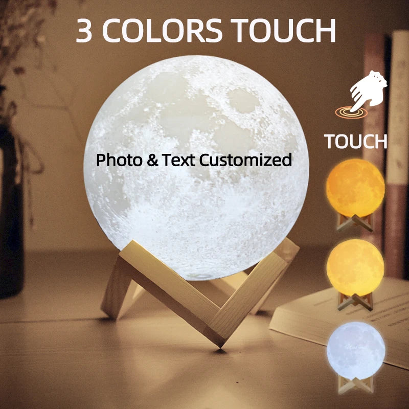 Personalized 3D Moon Lamp with Custom Photo & Text