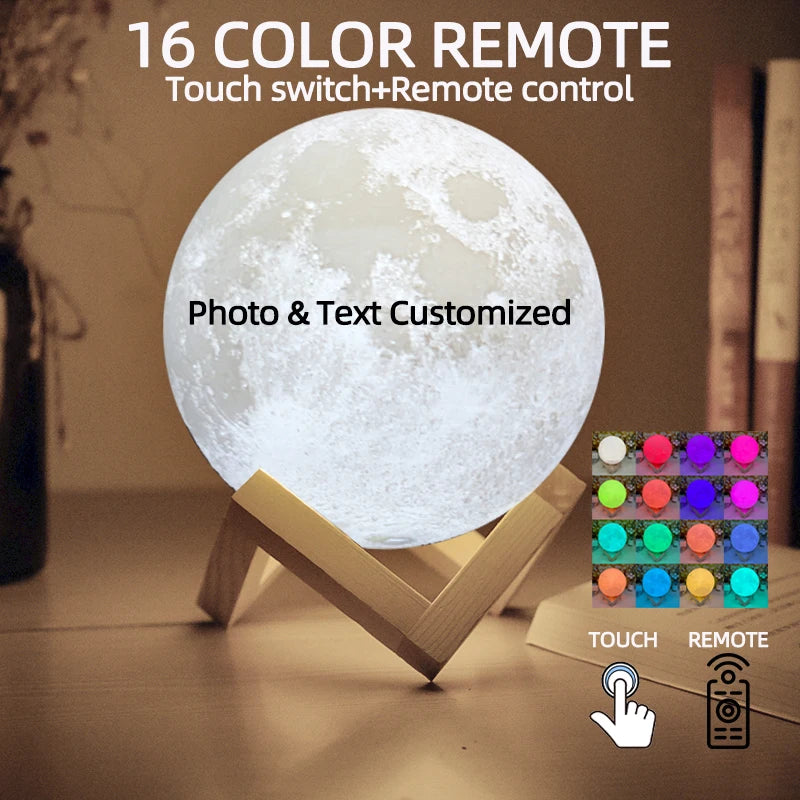 Personalized 3D Moon Lamp with Custom Photo & Text
