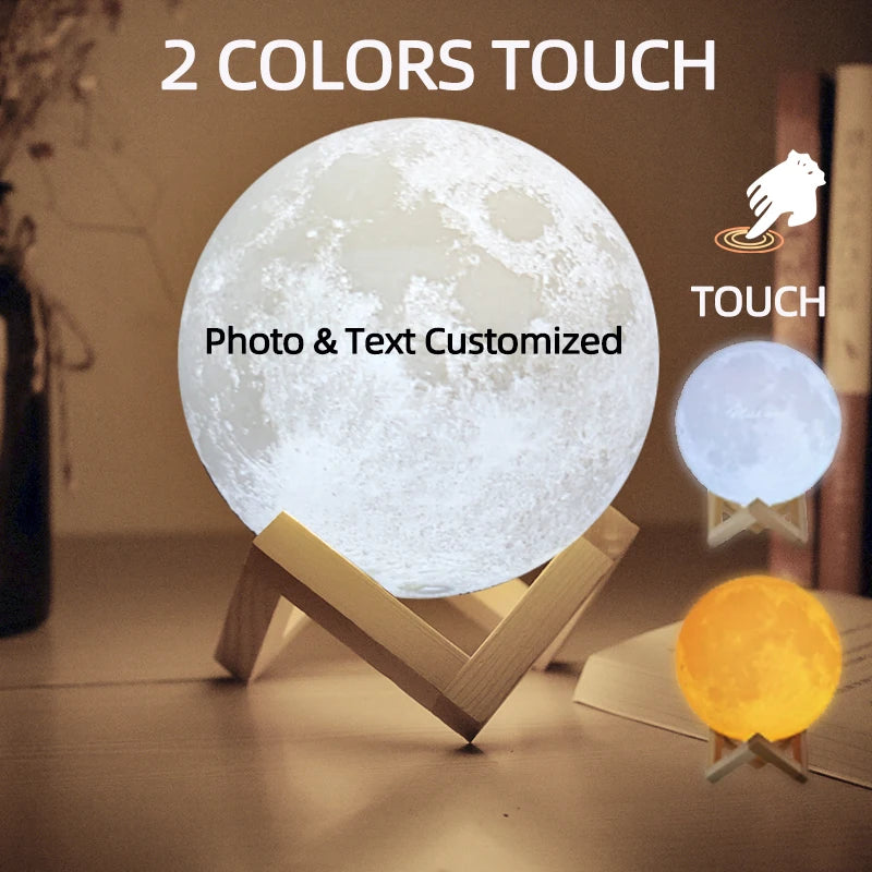 Personalized 3D Moon Lamp with Custom Photo & Text