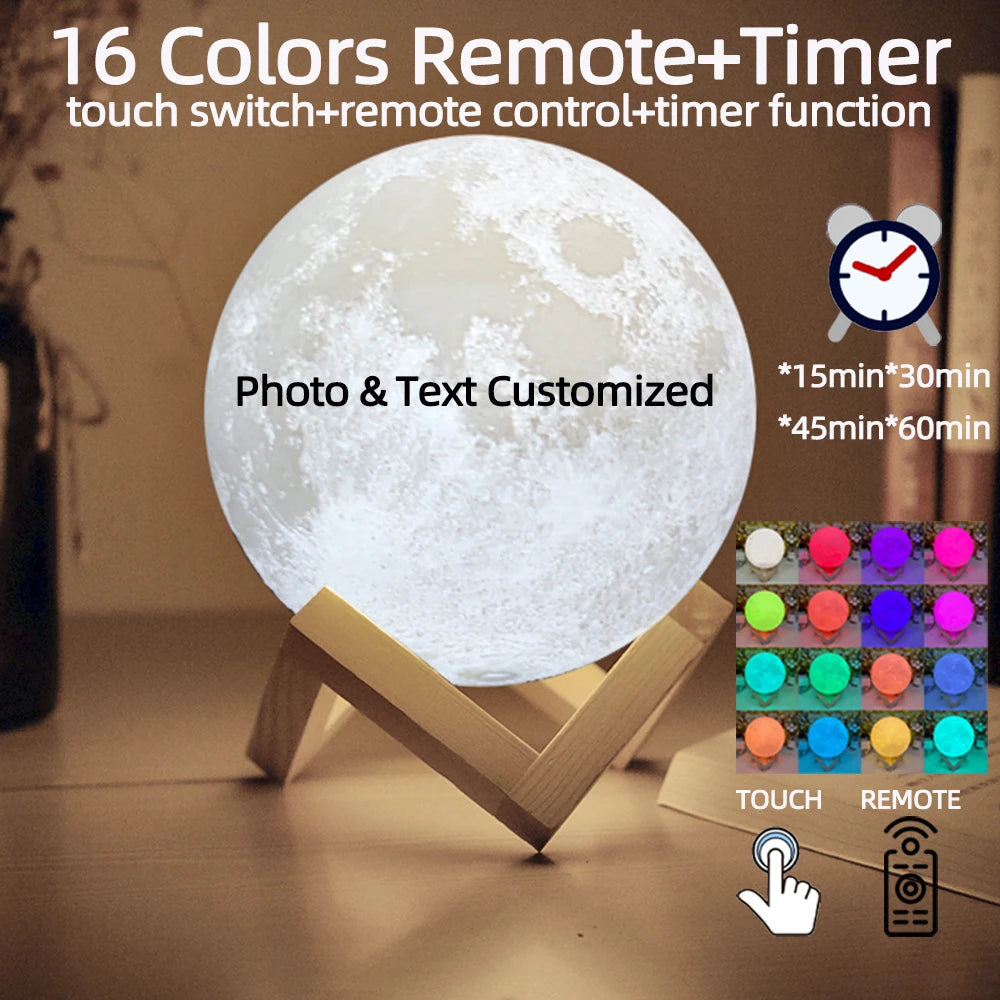 Personalized 3D Moon Lamp with Custom Photo & Text